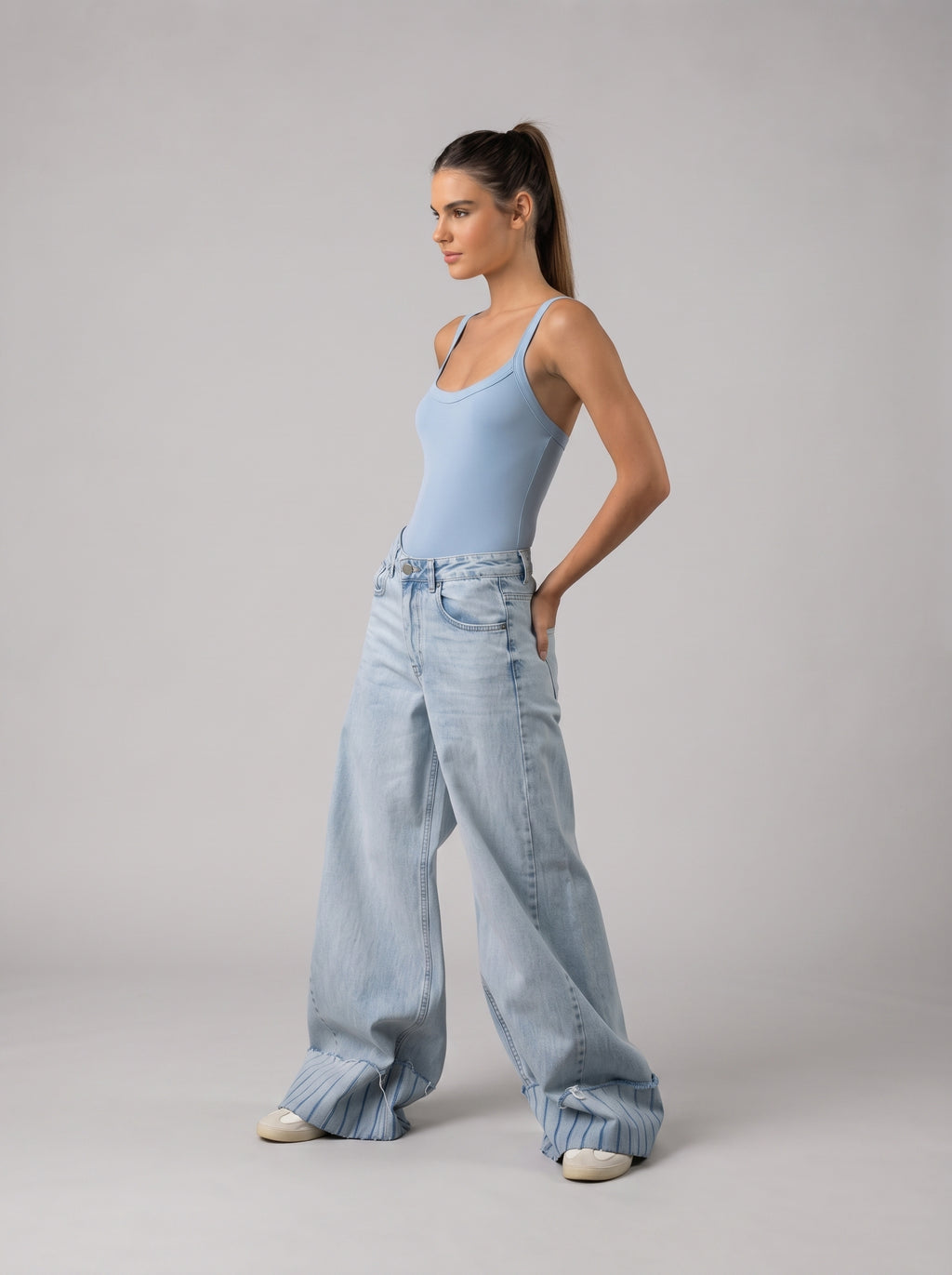 Ribbed Strappy Bodysuit in Babyblue