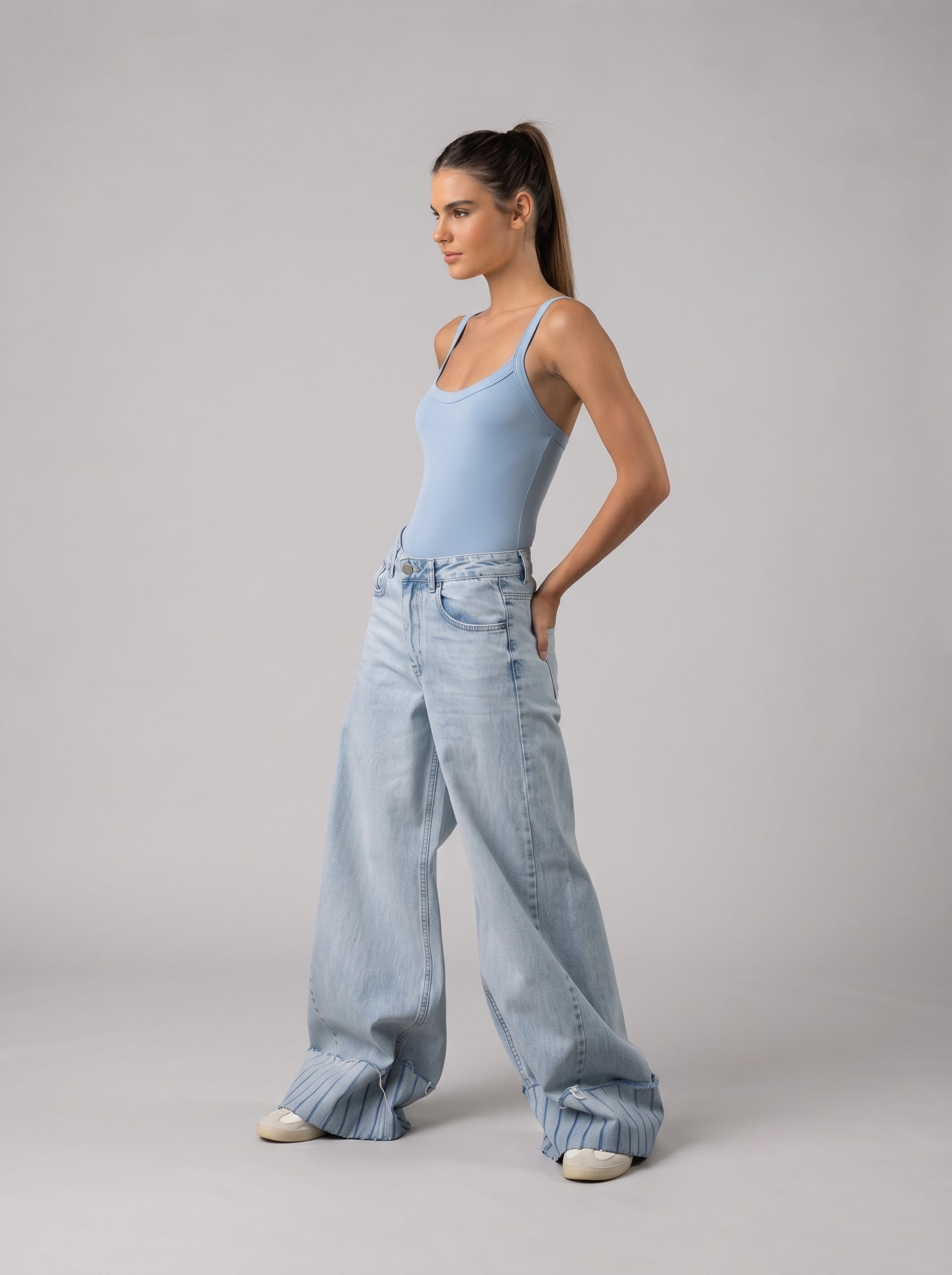 Ribbed Strappy Bodysuit in Babyblue
