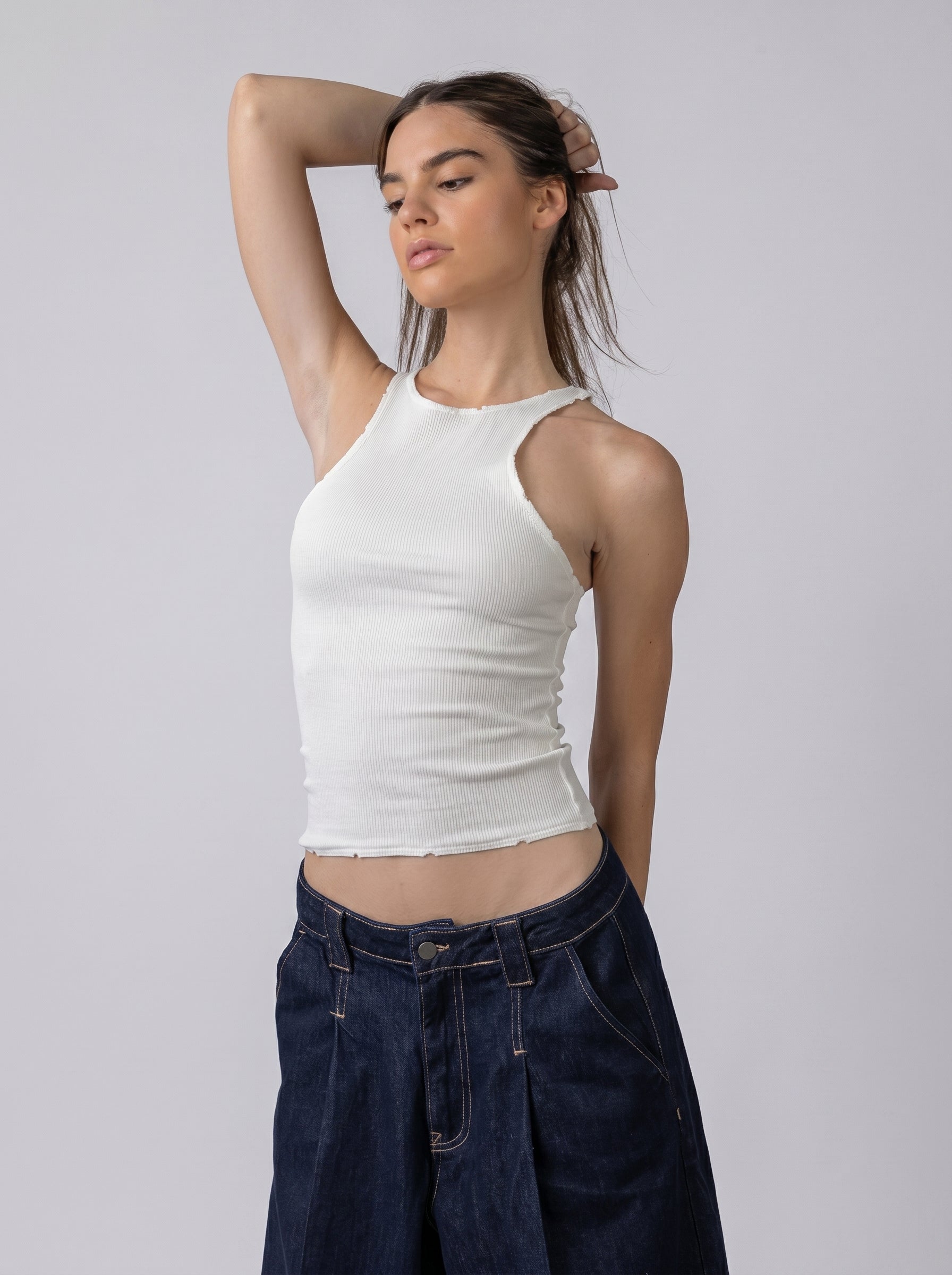 Ripped halter neck in White