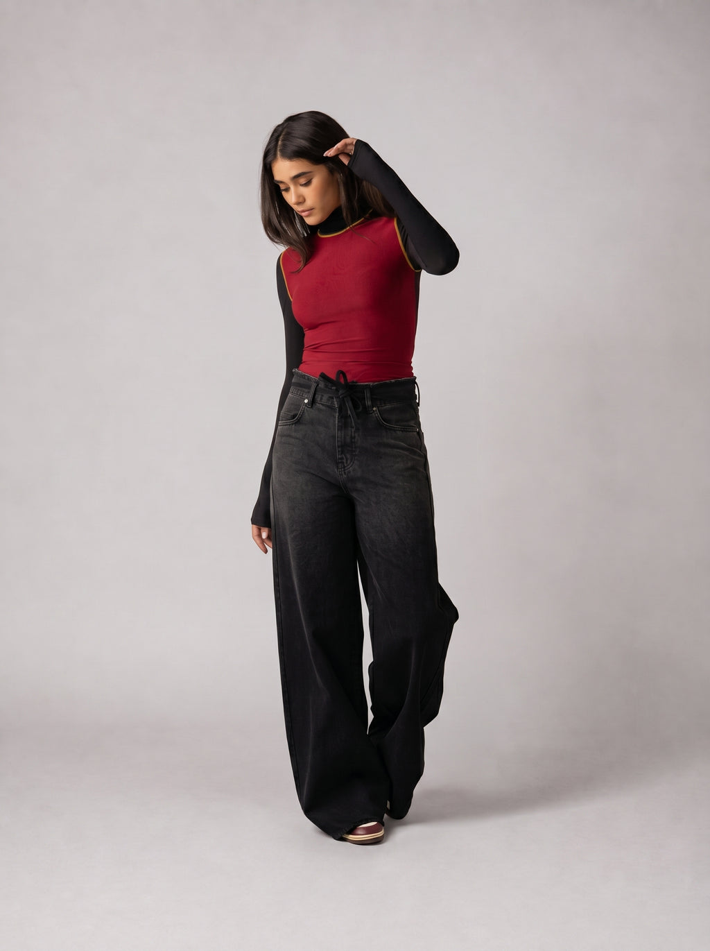 High neck Black x Burgundy Top