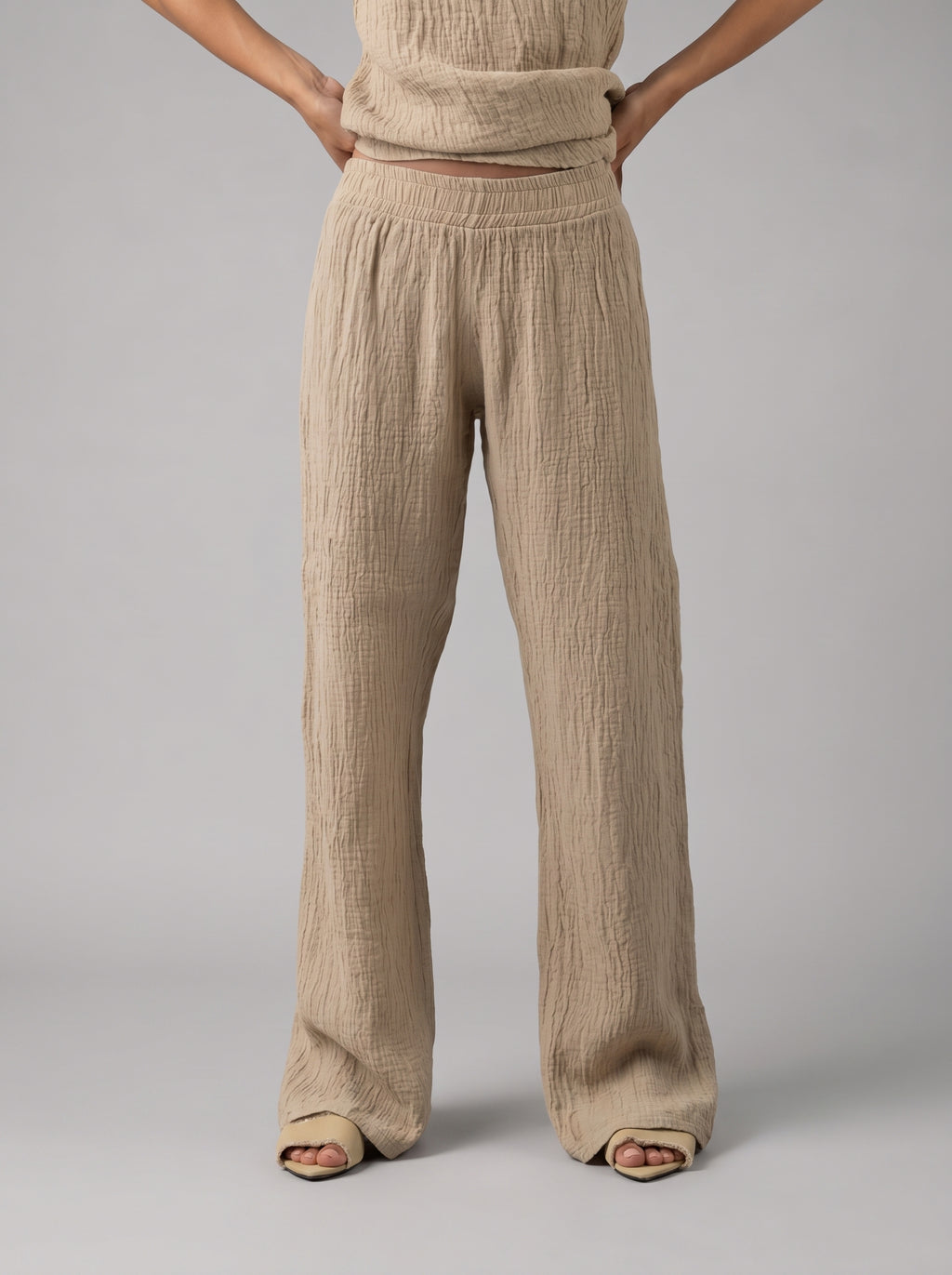 Asymmetrical Backless Linen Set in Beige