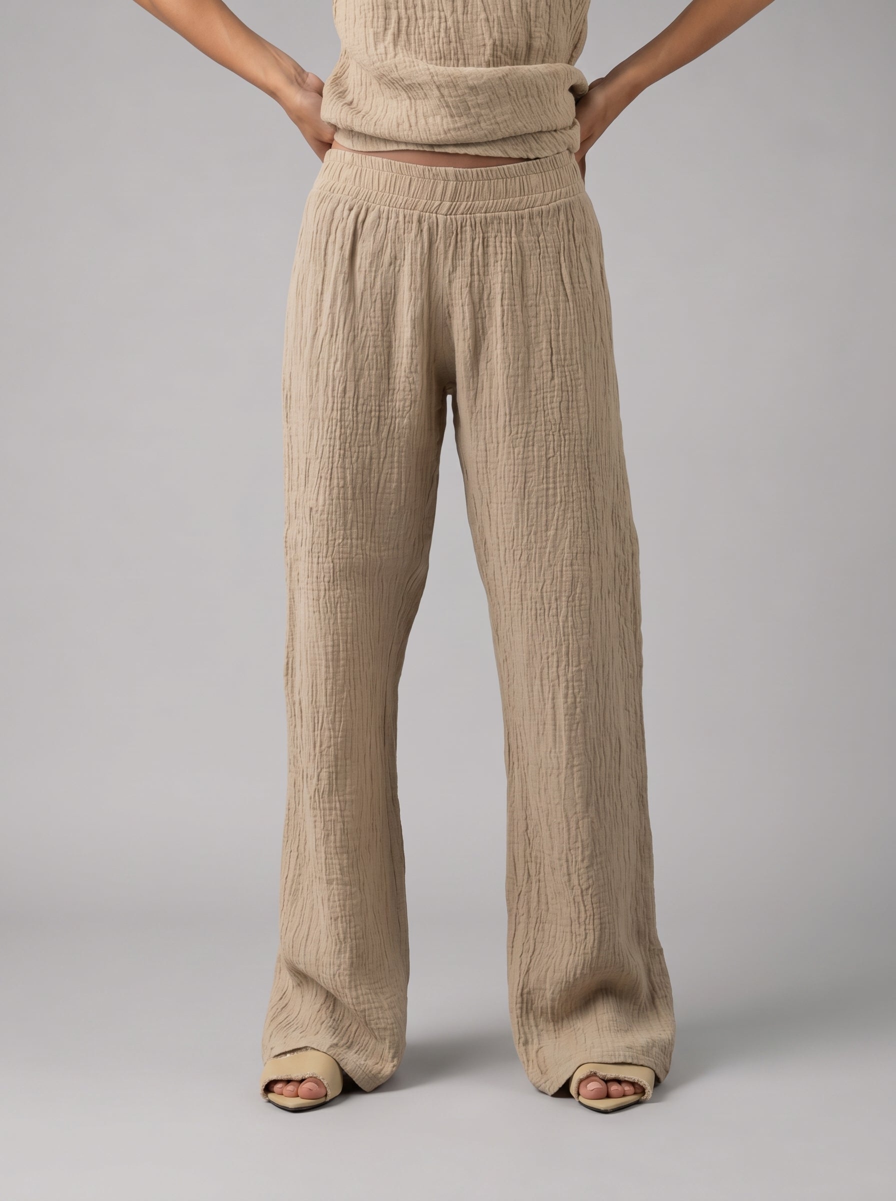 Asymmetrical Backless Linen Set in Beige