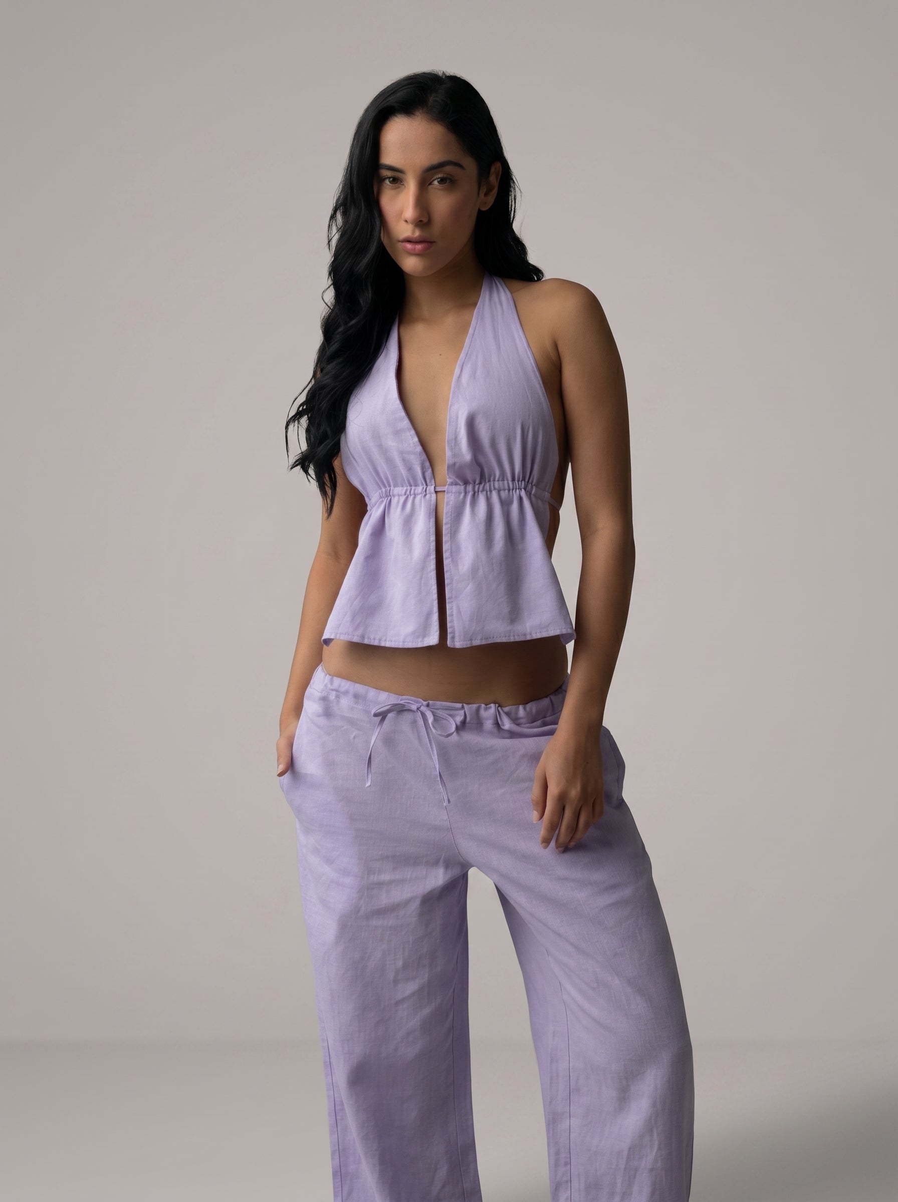 Halter top linen set in Lilac
