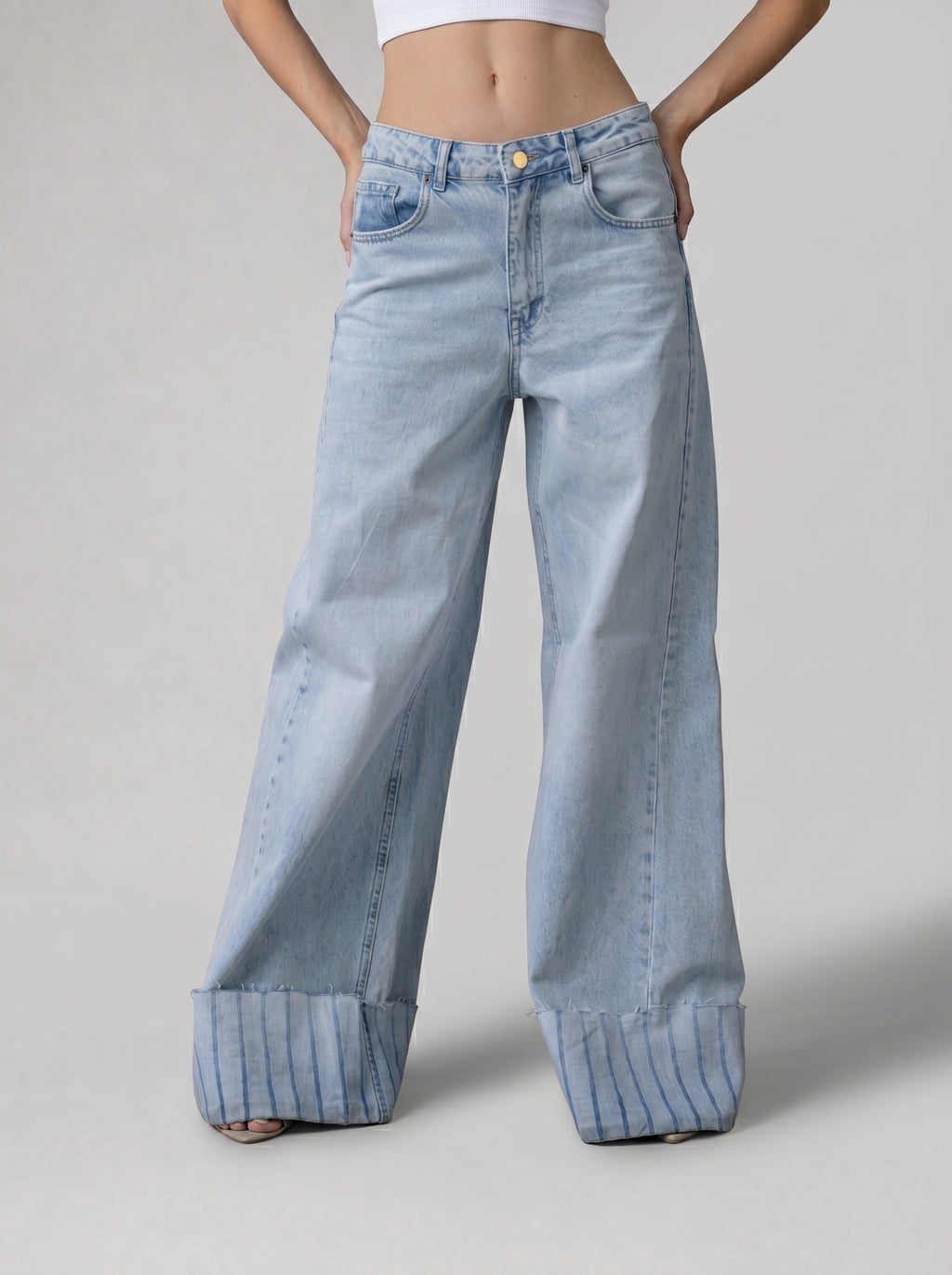 Low Waist Wide Leg Cuffed Denim