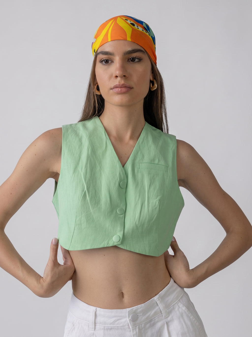 Cropped Vest in Lime Green