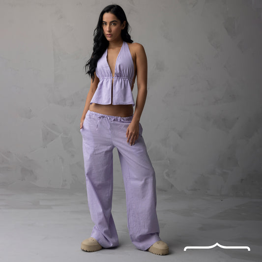 Halter top linen set in Lilac