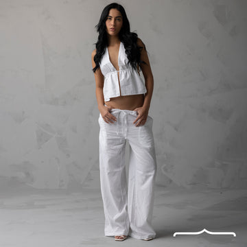 Halter top linen set in White