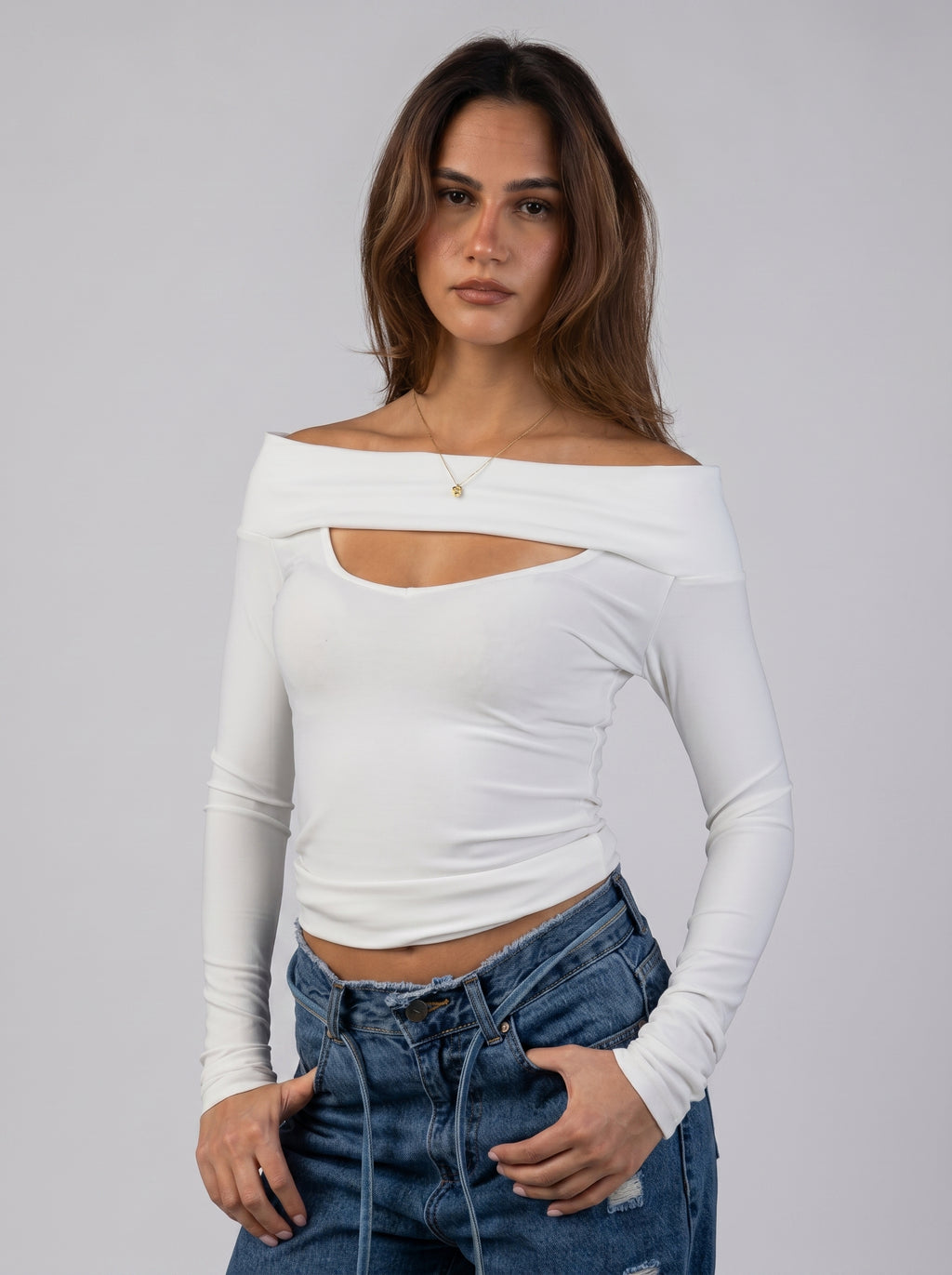 Off-Shoulder Cut-Out Top in White