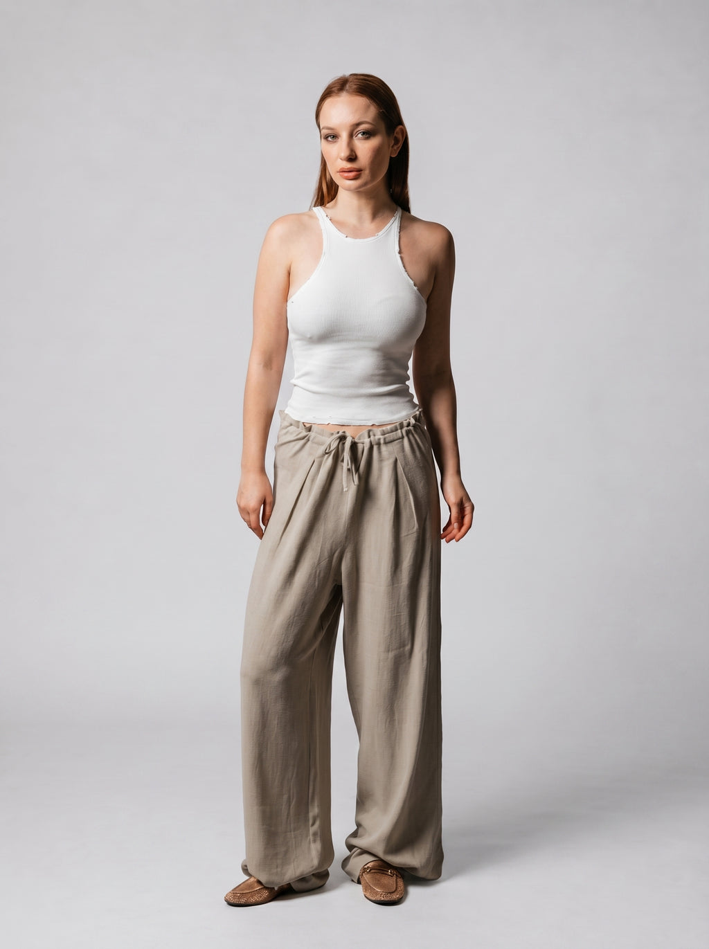 Wide leg linen pants in Beige