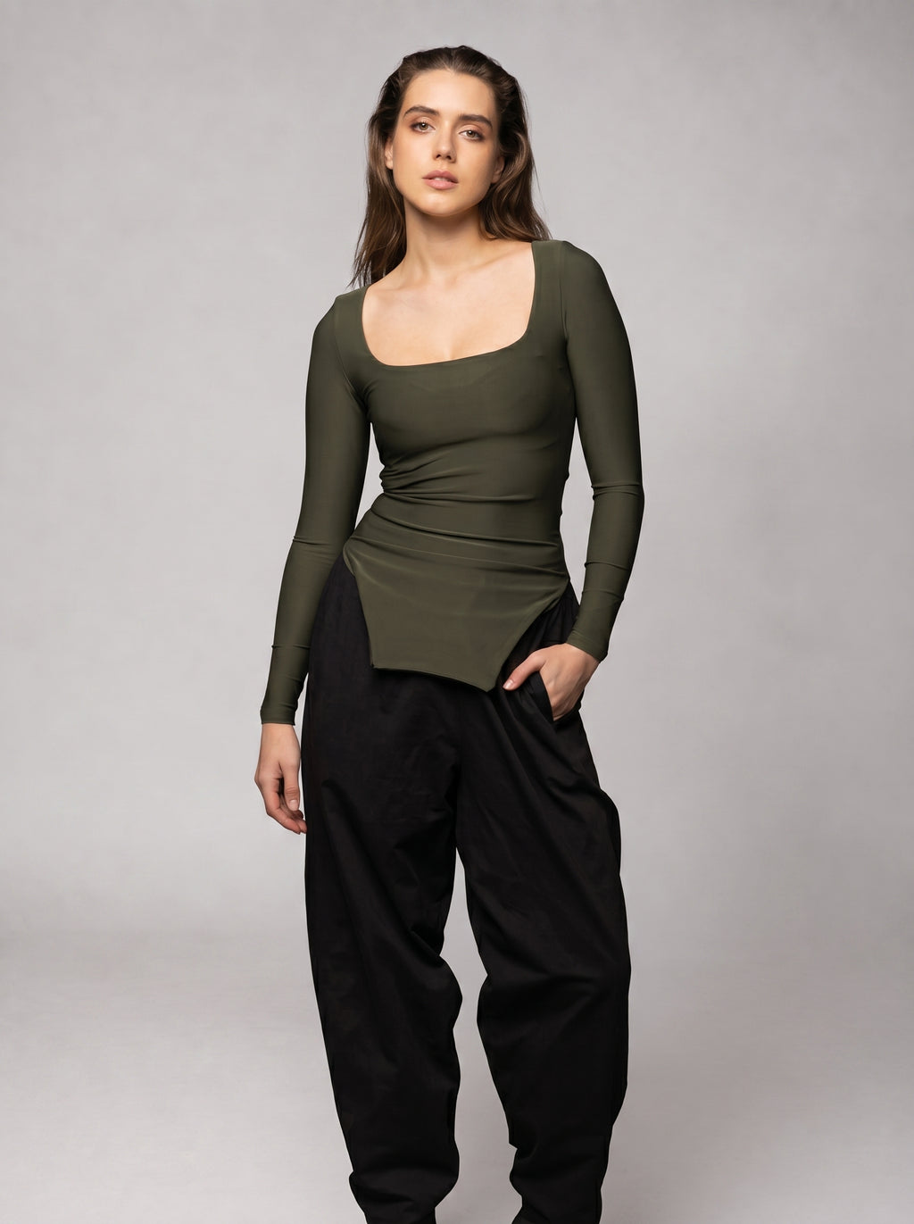 Side Split Basic Top in Olive