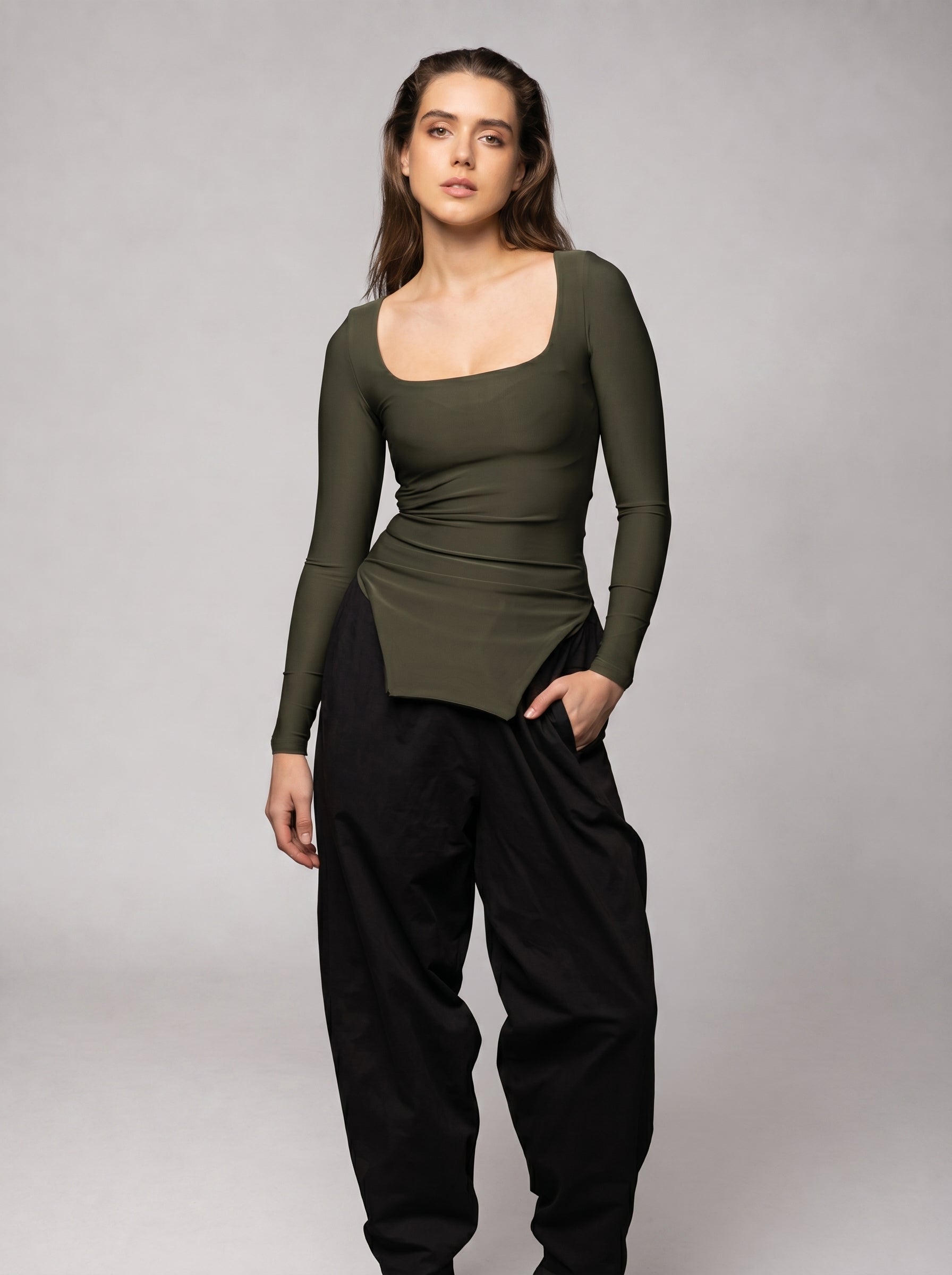 Side Split Basic Top in Olive