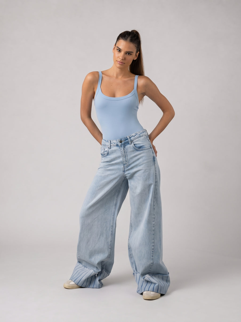 Ribbed Strappy Bodysuit in Babyblue