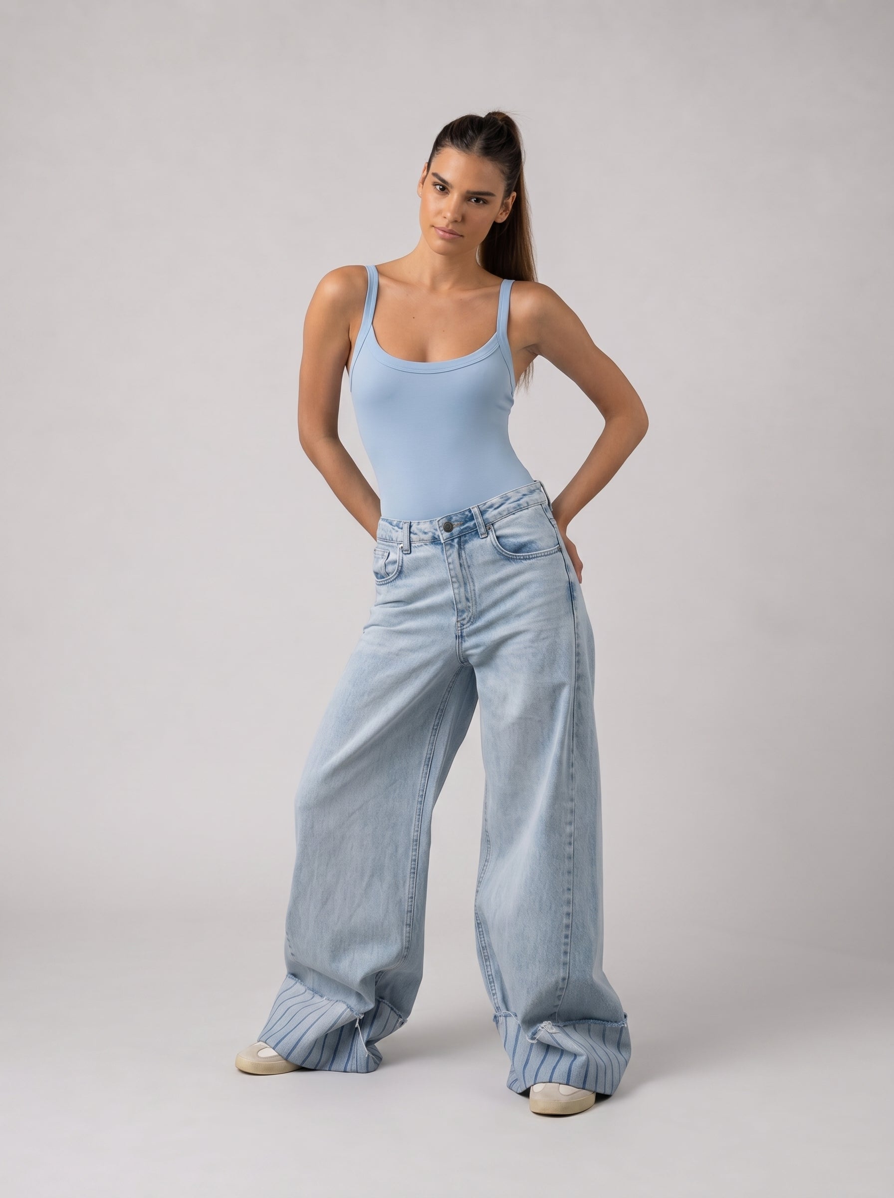 Ribbed Strappy Bodysuit in Babyblue
