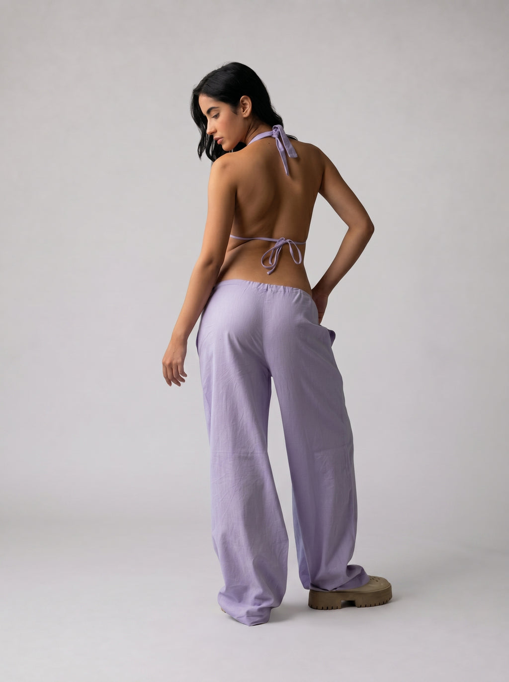 Halter top linen set in Lilac