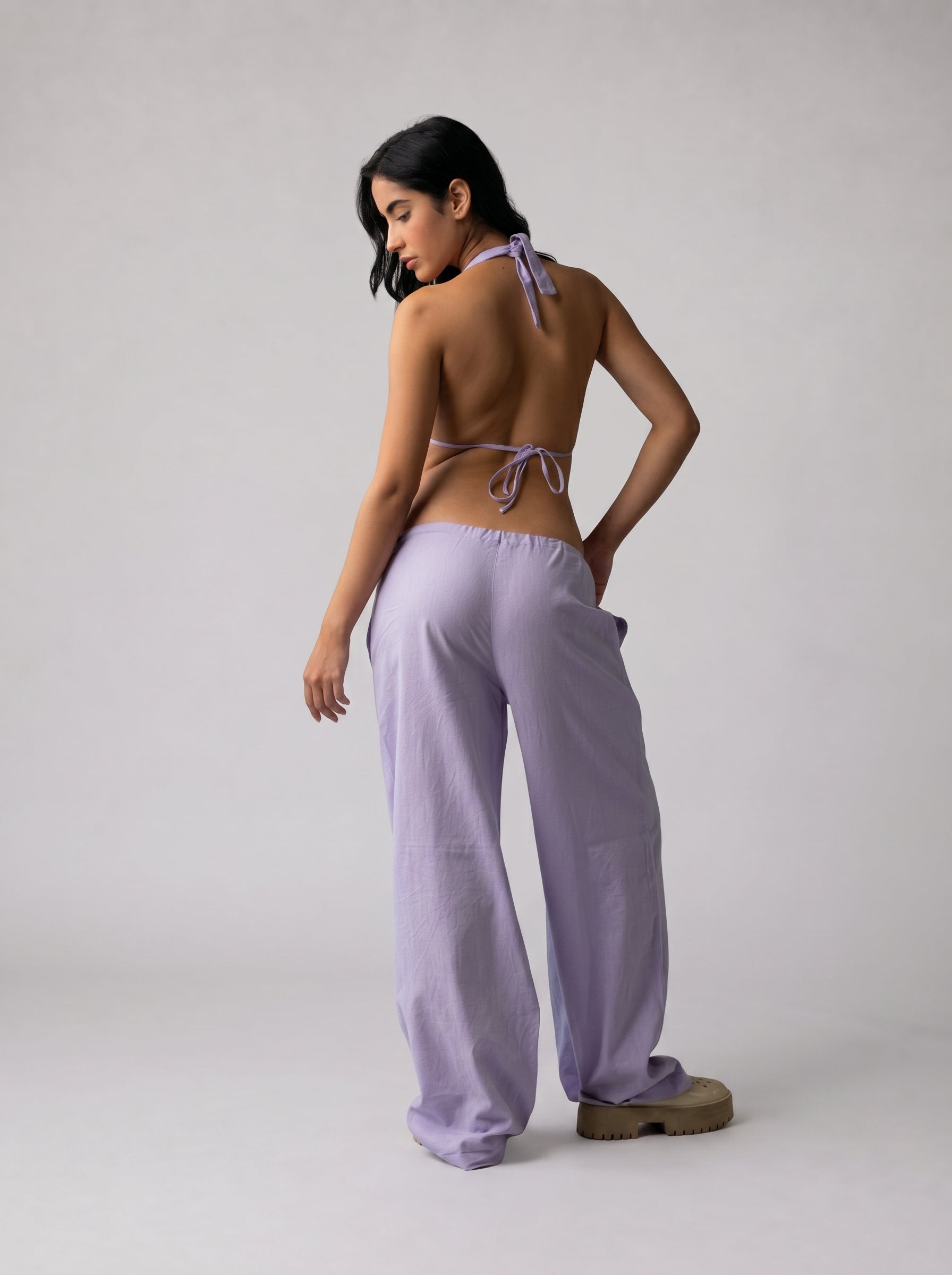 Halter top linen set in Lilac