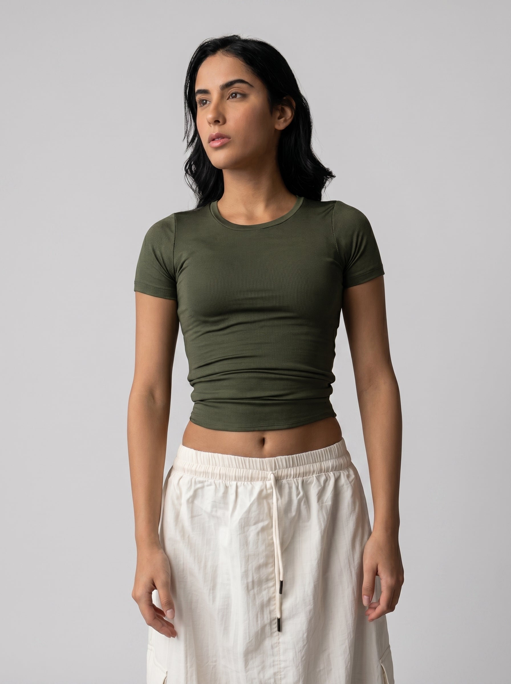 Solid color basic Top in Olive