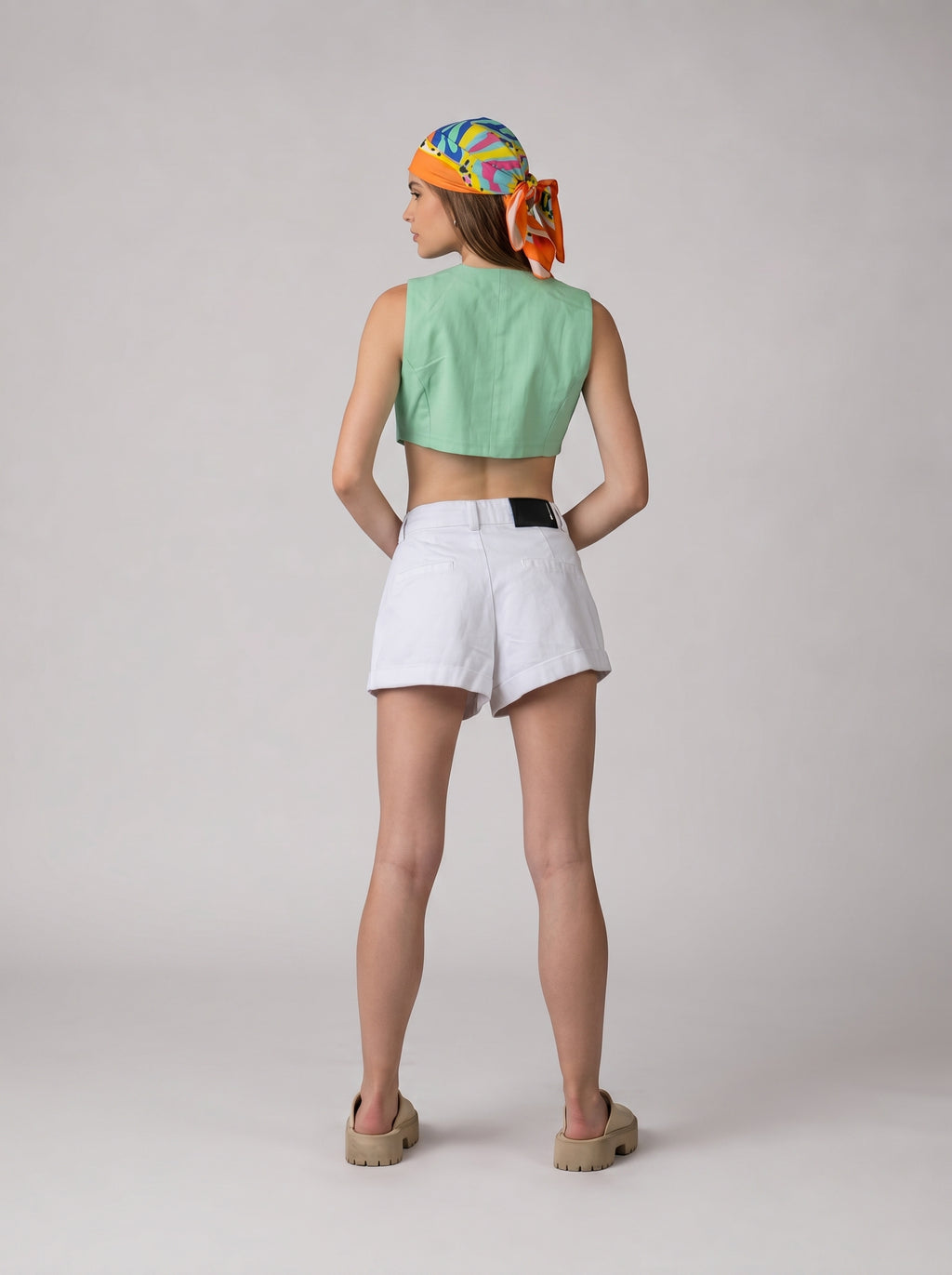 Cropped Vest in Lime Green
