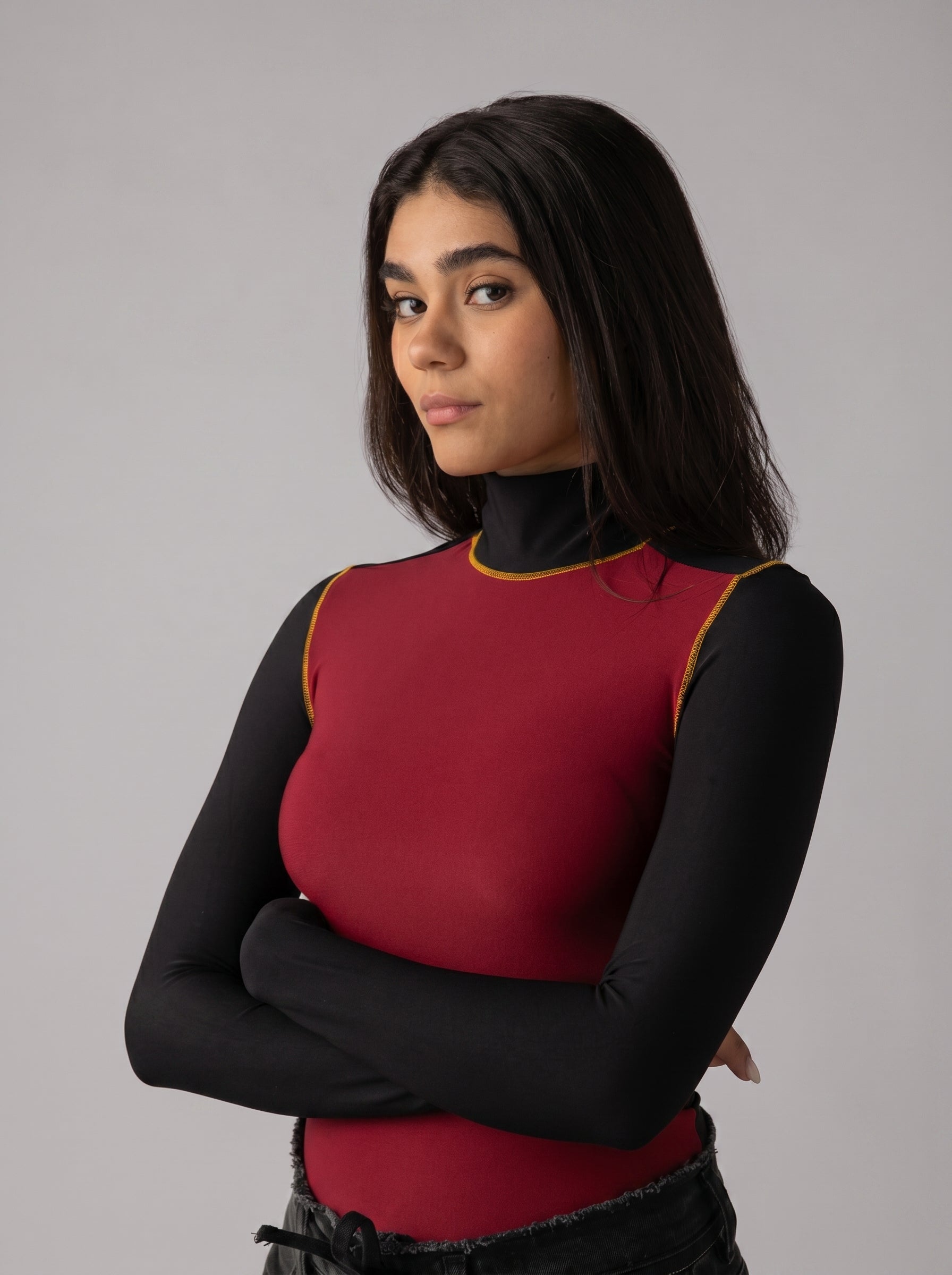 High neck Black x Burgundy Top