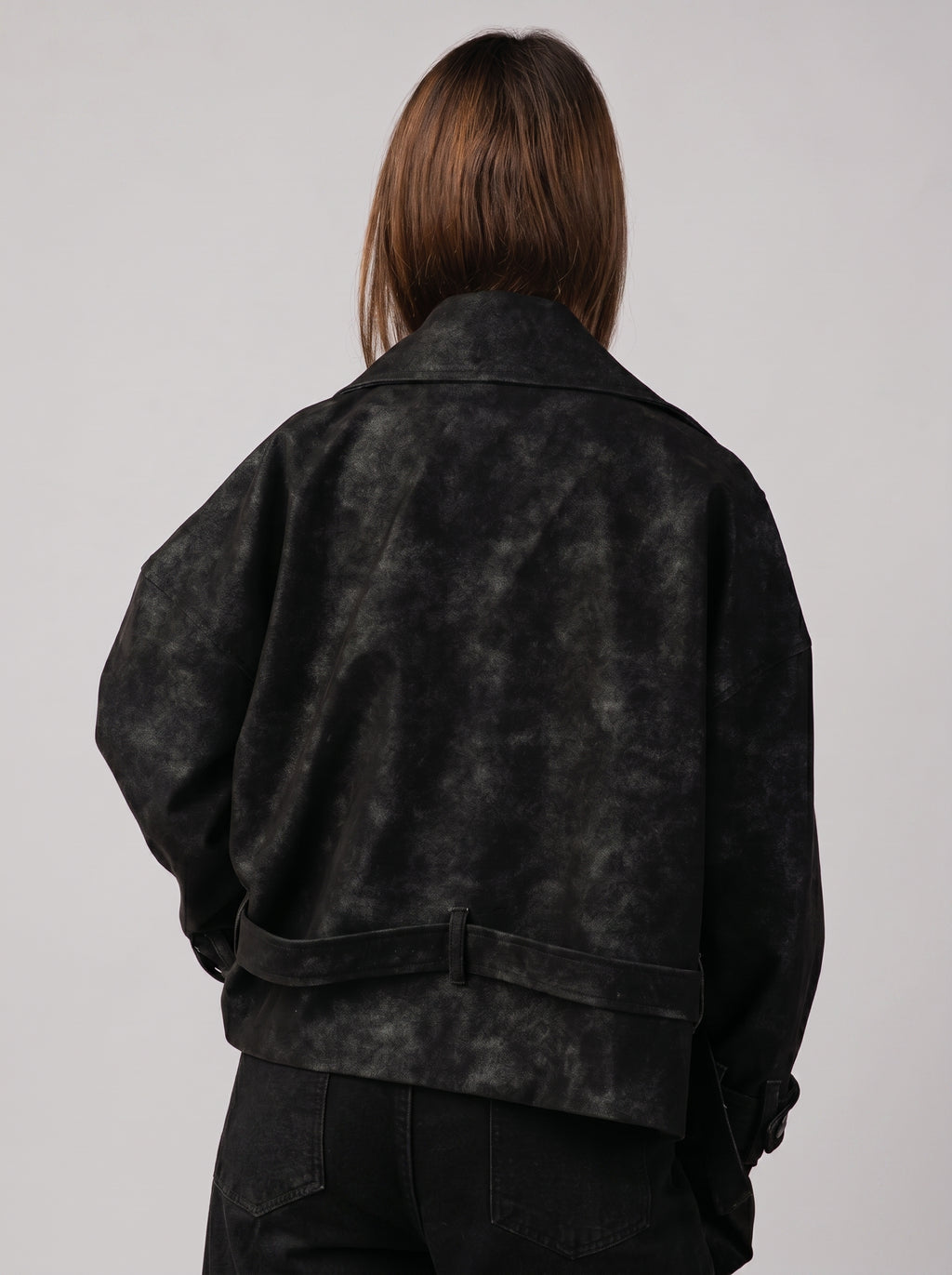 Genuine Suede Belted Jacket in Black