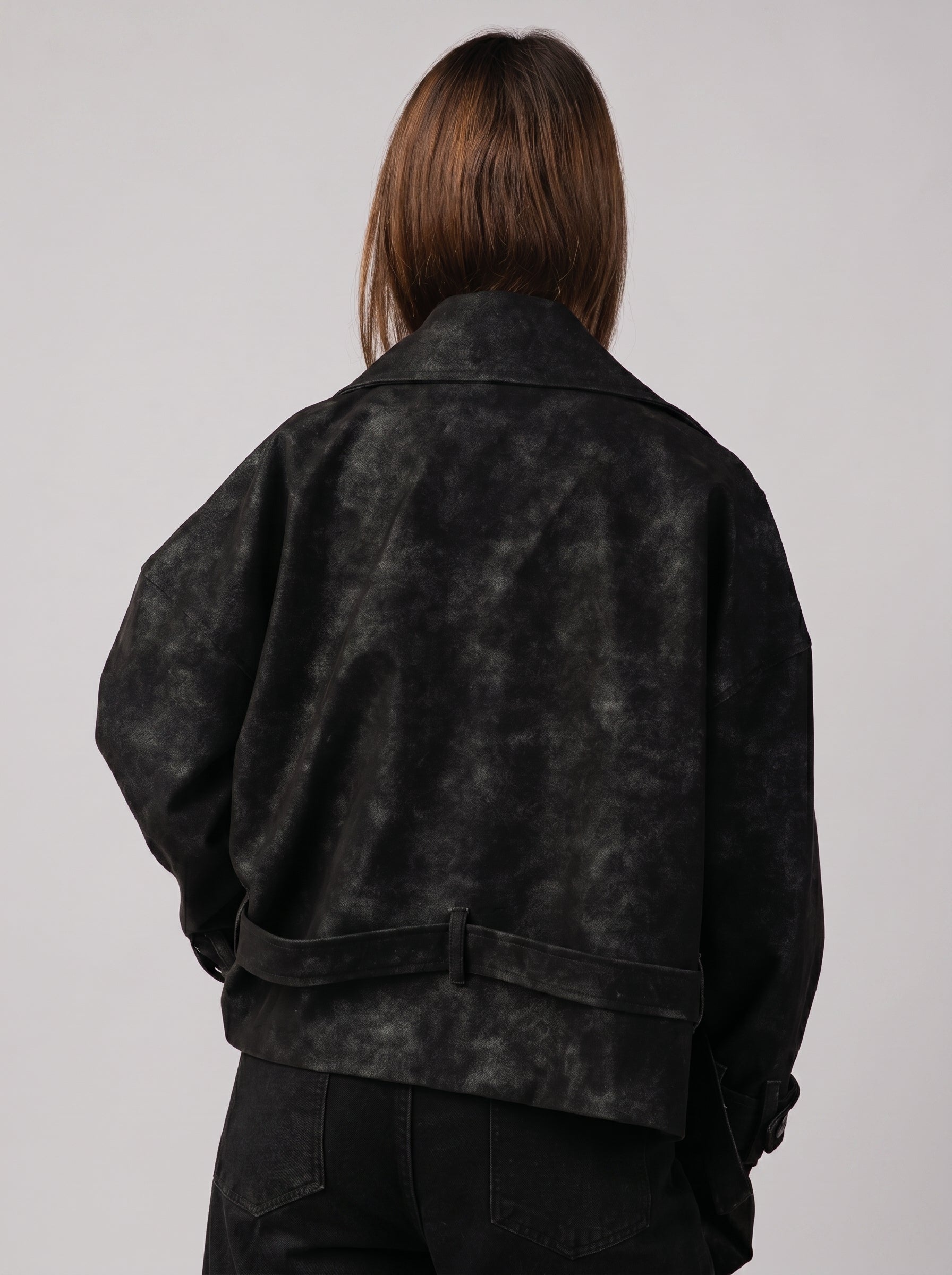 Genuine Suede Belted Jacket in Black