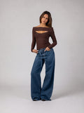Off-Shoulder Cut-Out Top in Brown