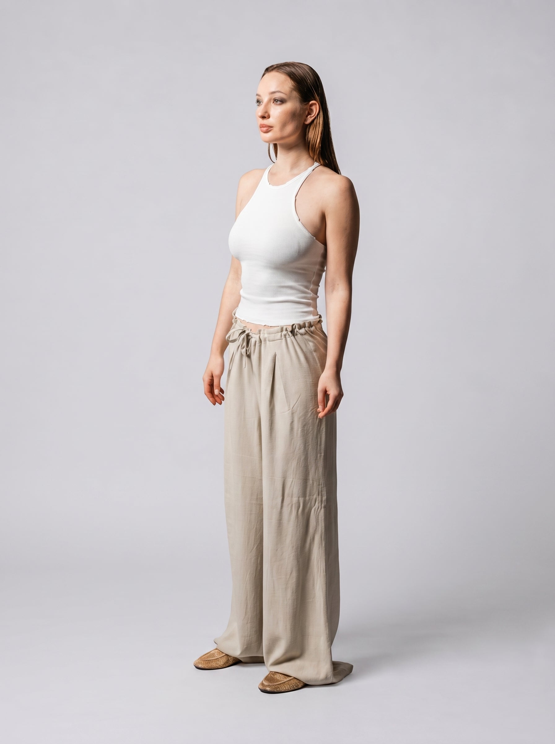 Wide leg linen pants in Beige