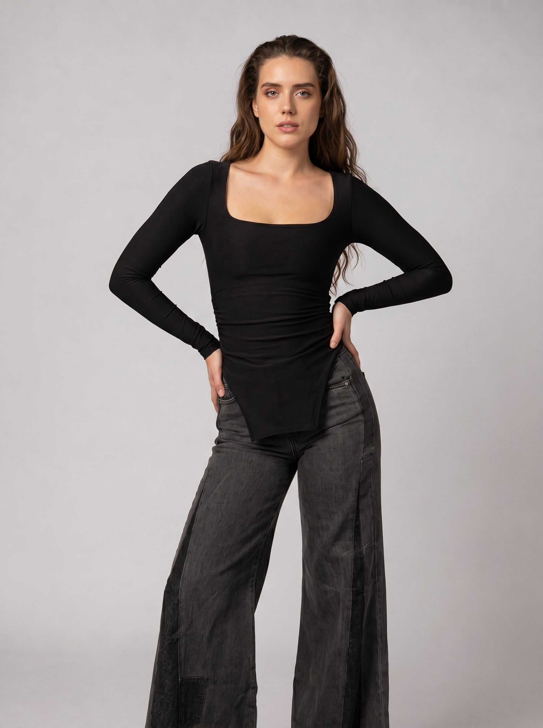 Side Split Basic Top in Black