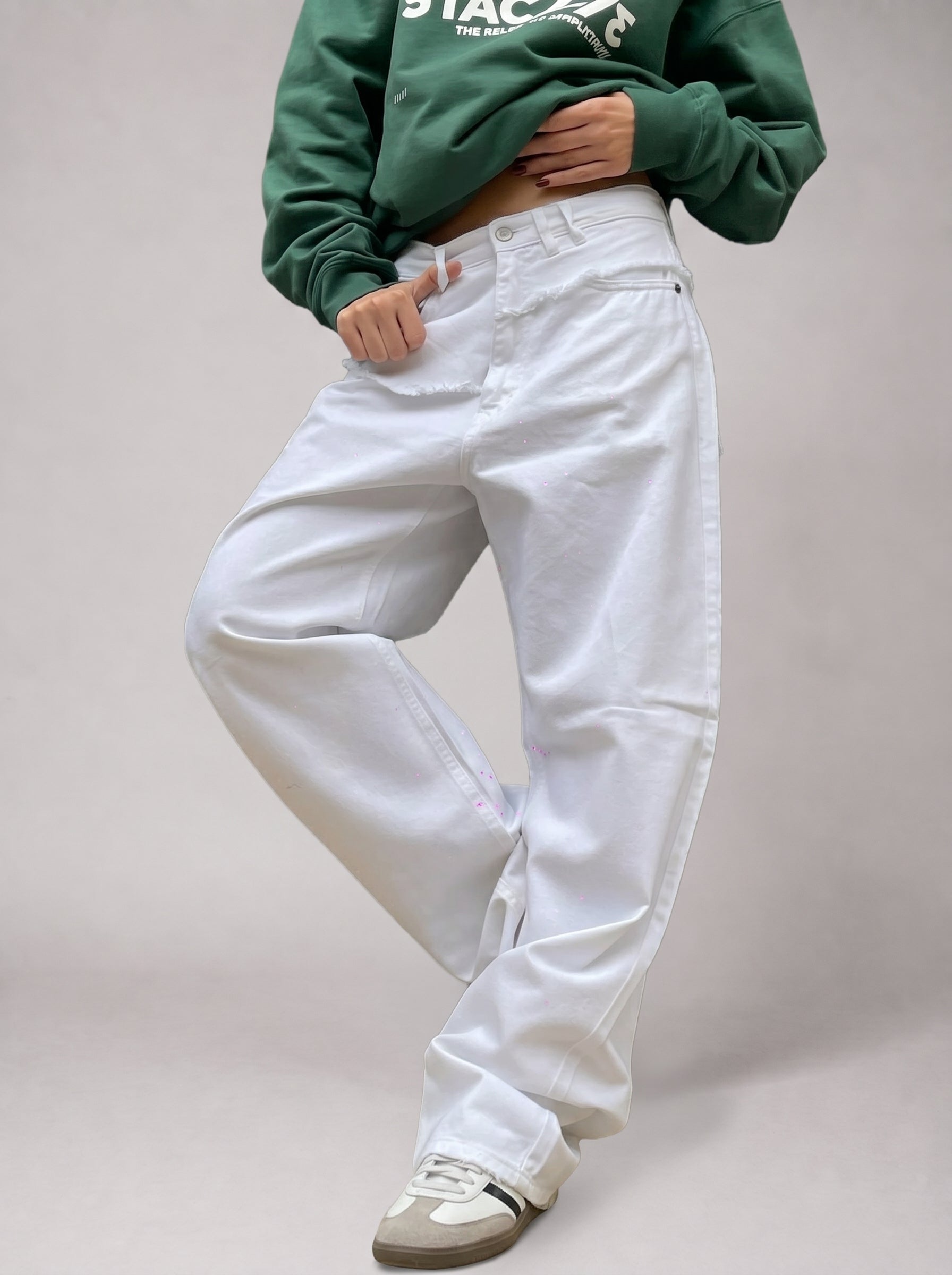 Layered denim in White