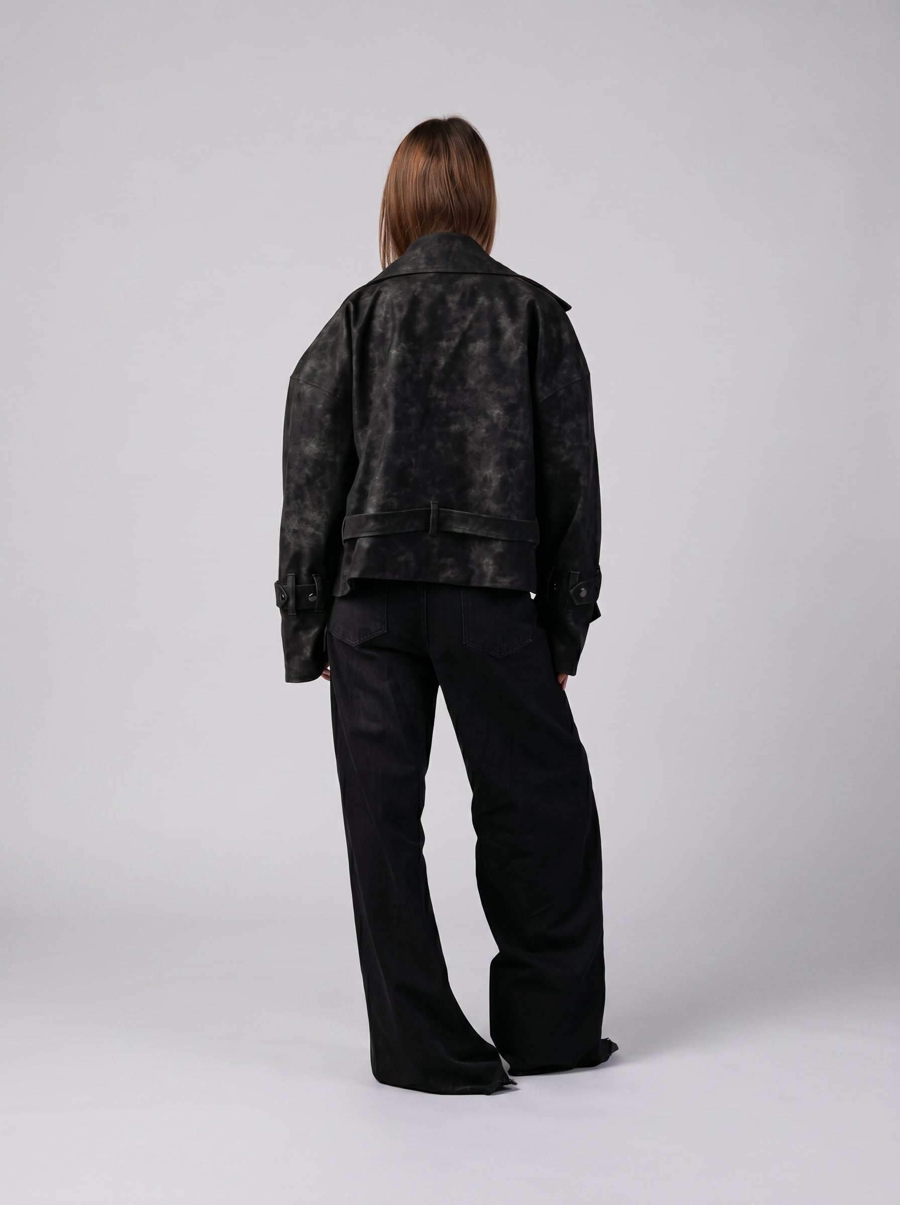 Genuine Suede Belted Jacket in Black