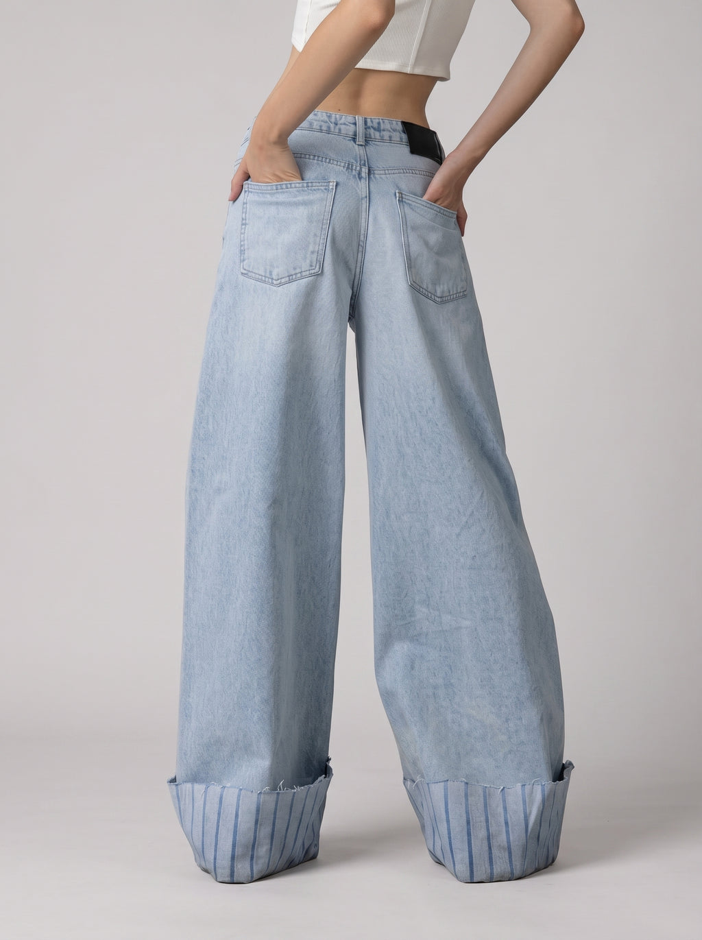 Low Waist Wide Leg Cuffed Denim