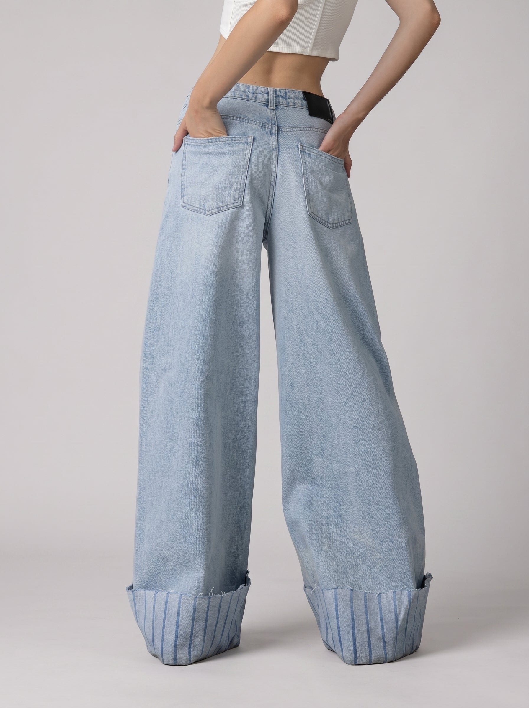 Low Waist Wide Leg Cuffed Denim