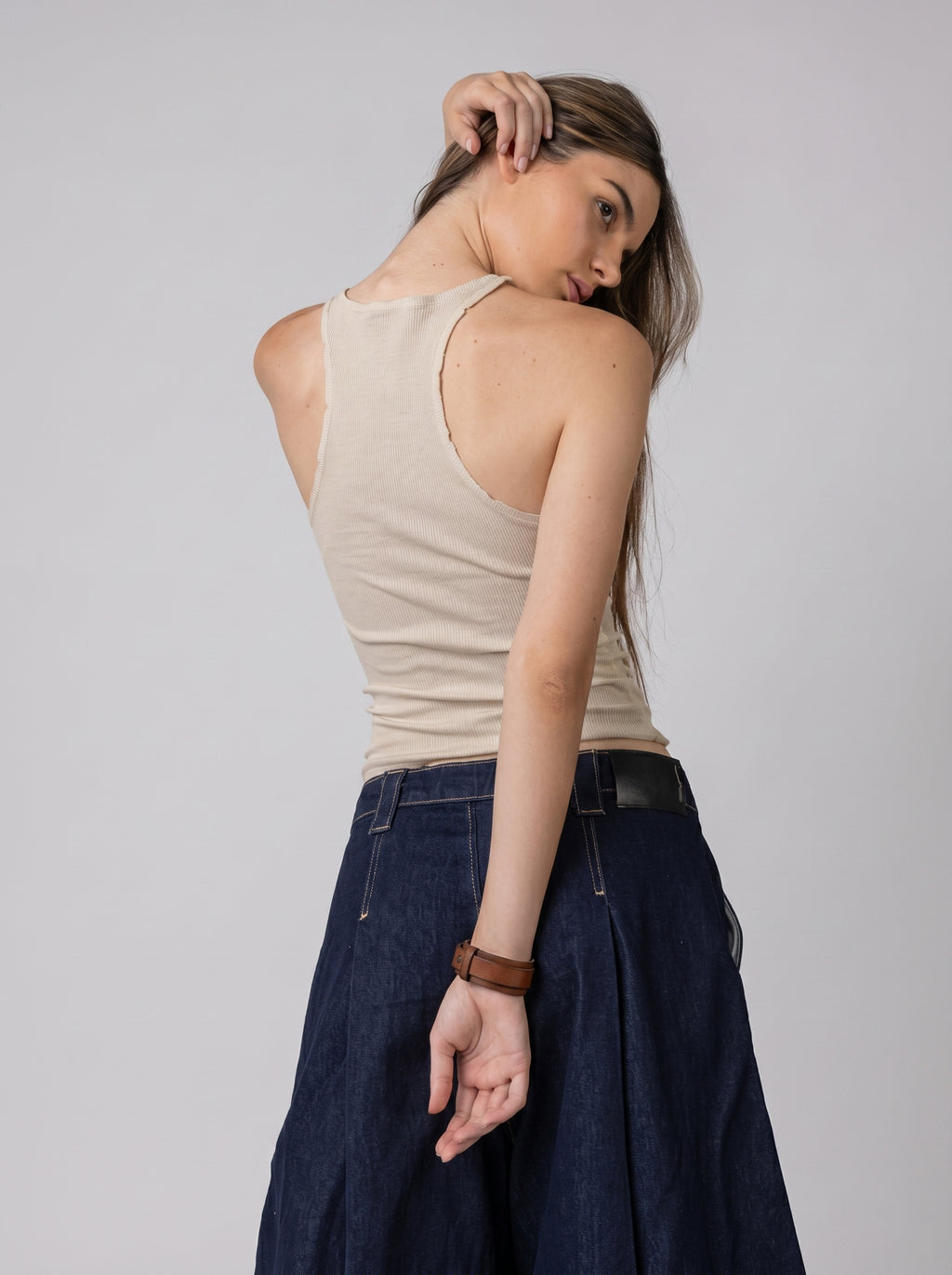 Ripped halter neck top  in Beige