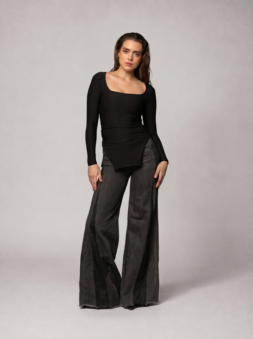 Side Split Basic Top in Black
