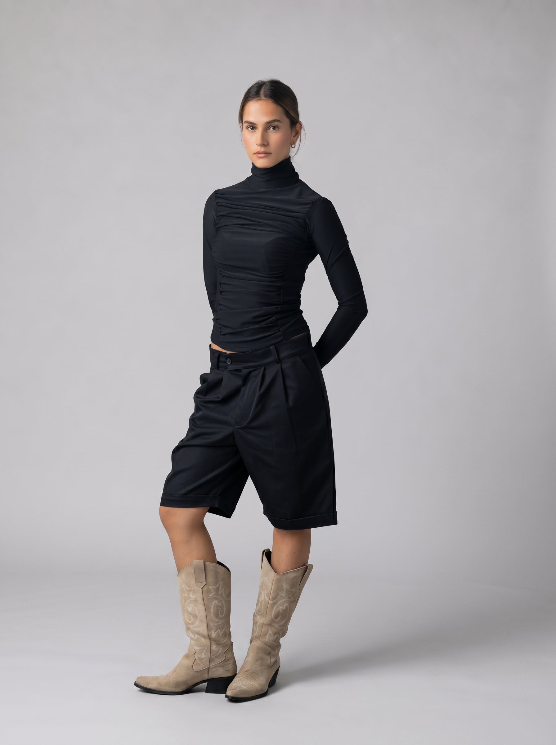 Draped High Neck Top in Black