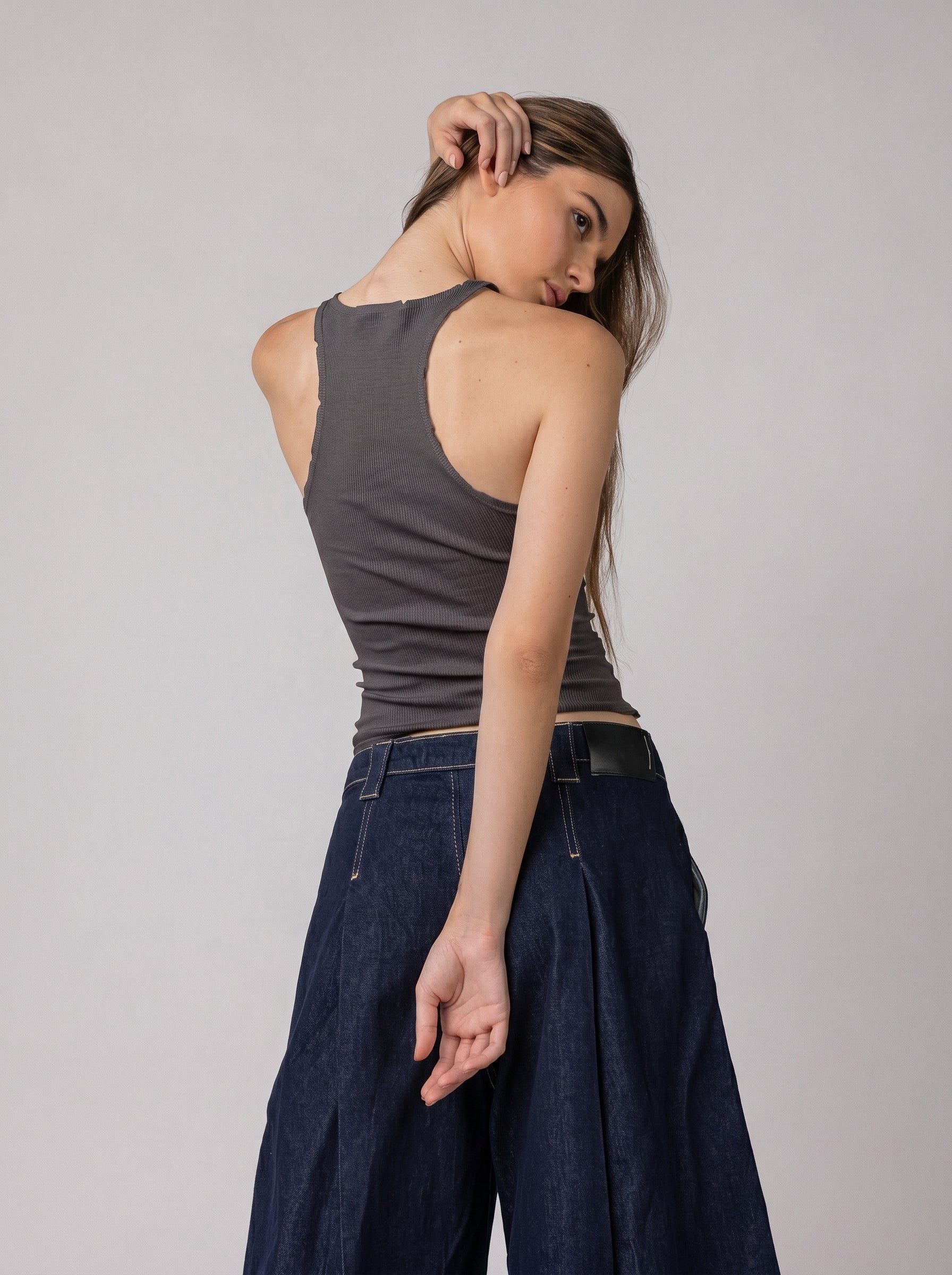 Ripped halter neck in Washed Grey