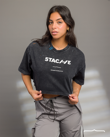 5TAC113 Ripped Washed Crop top in black