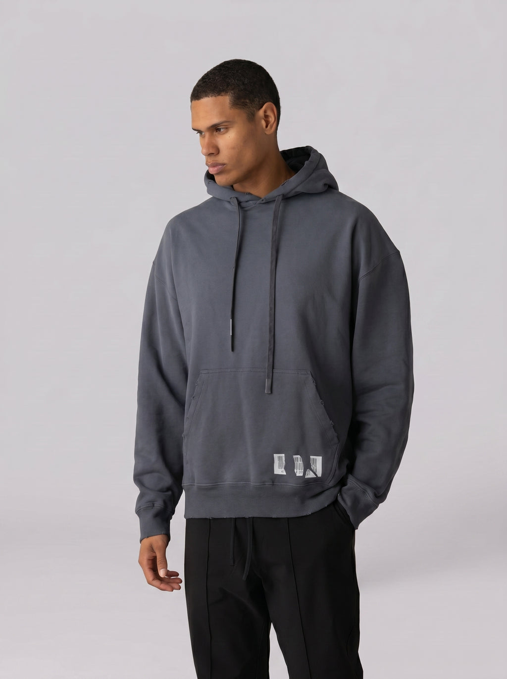Barcode Washed Hoodie in Dark Grey