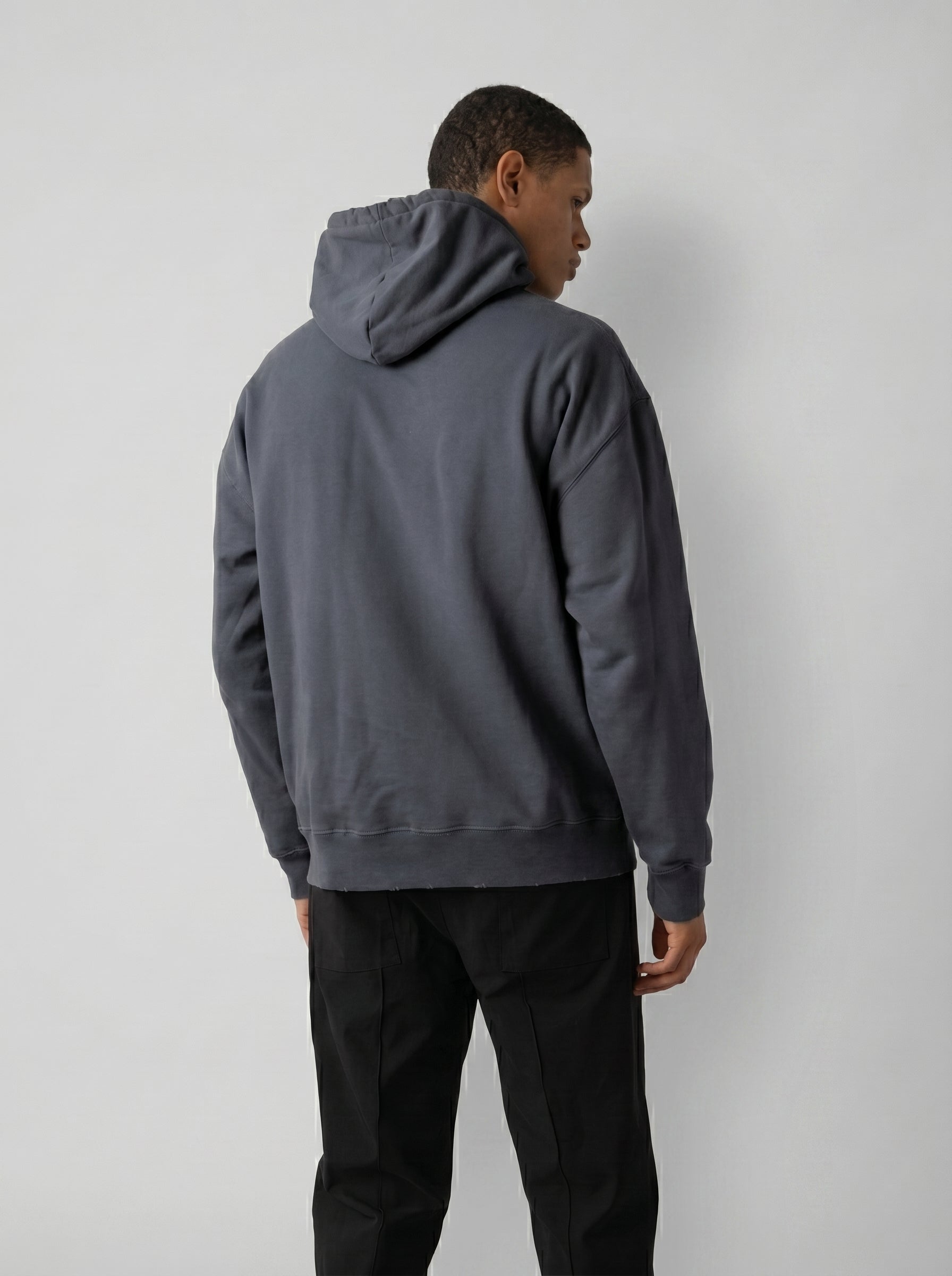 Barcode Washed Hoodie in Dark Grey