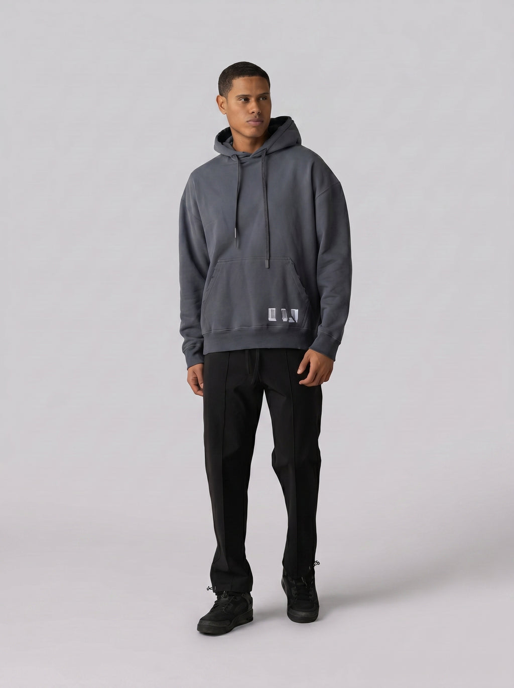 Barcode Washed Hoodie in Dark Grey