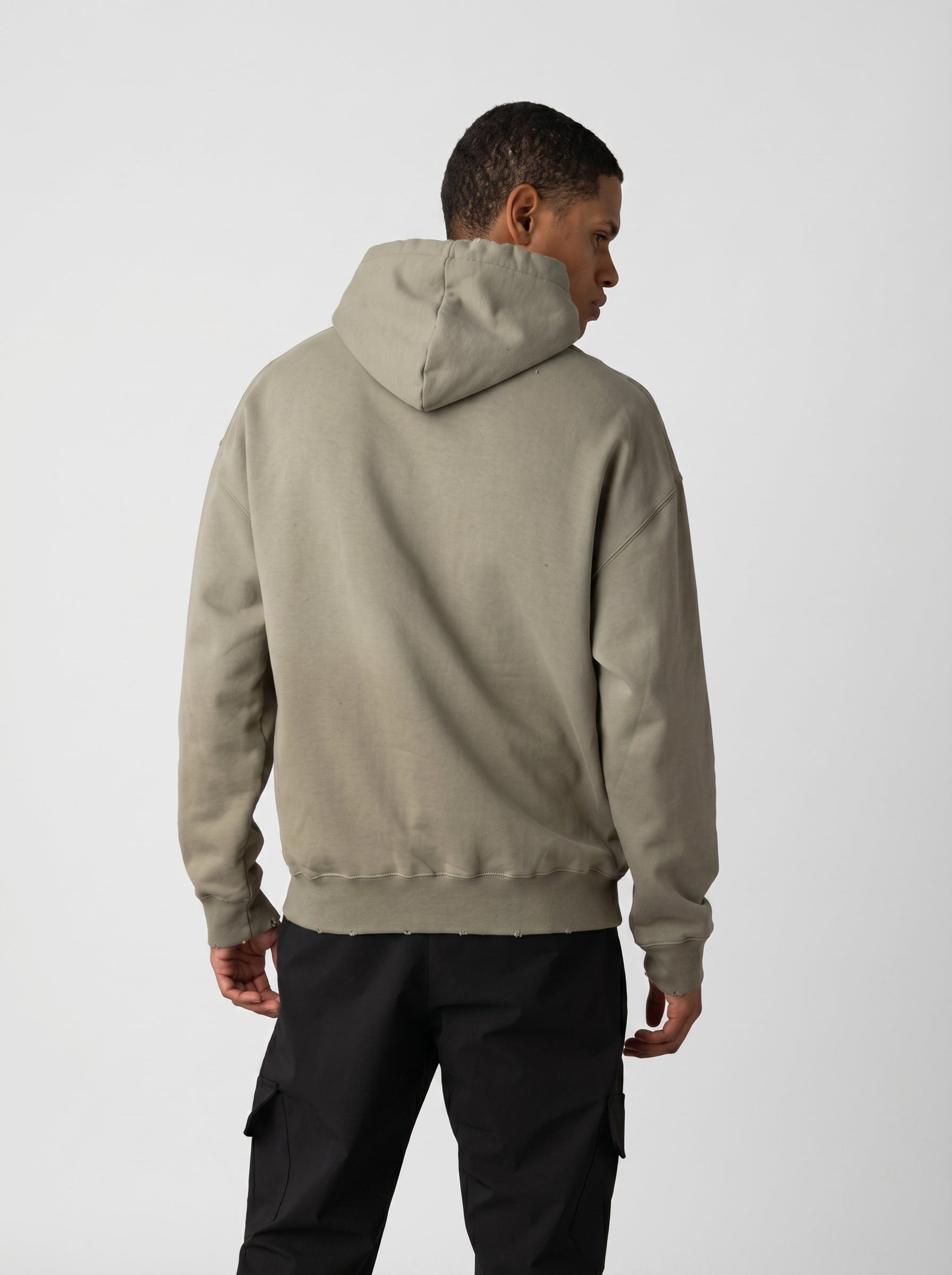 Barcode Washed Hoodie in Olive
