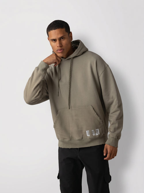 Barcode Washed Hoodie in Olive