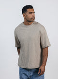 Boxy Fit Oversized Knitwear T-Shirt in Beige