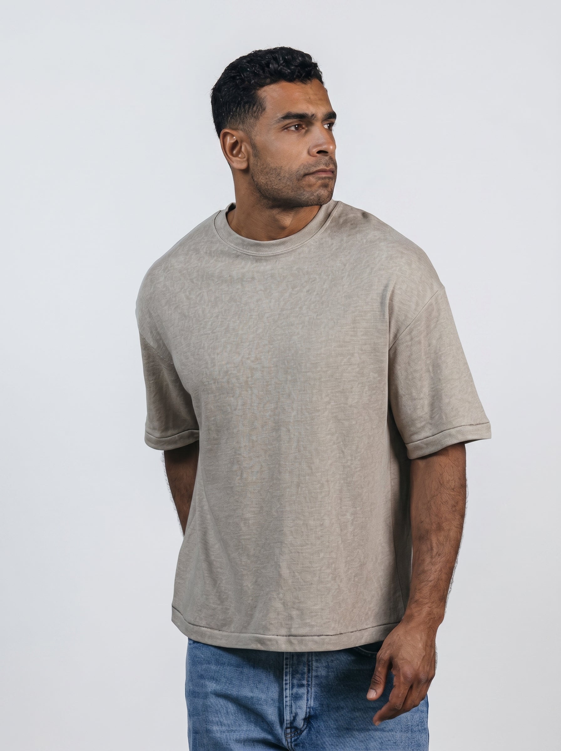 Boxy Fit Oversized Knitwear T-Shirt in Beige