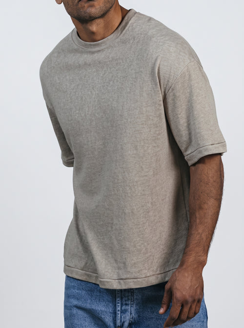 Boxy Fit Oversized Knitwear T-Shirt in Beige