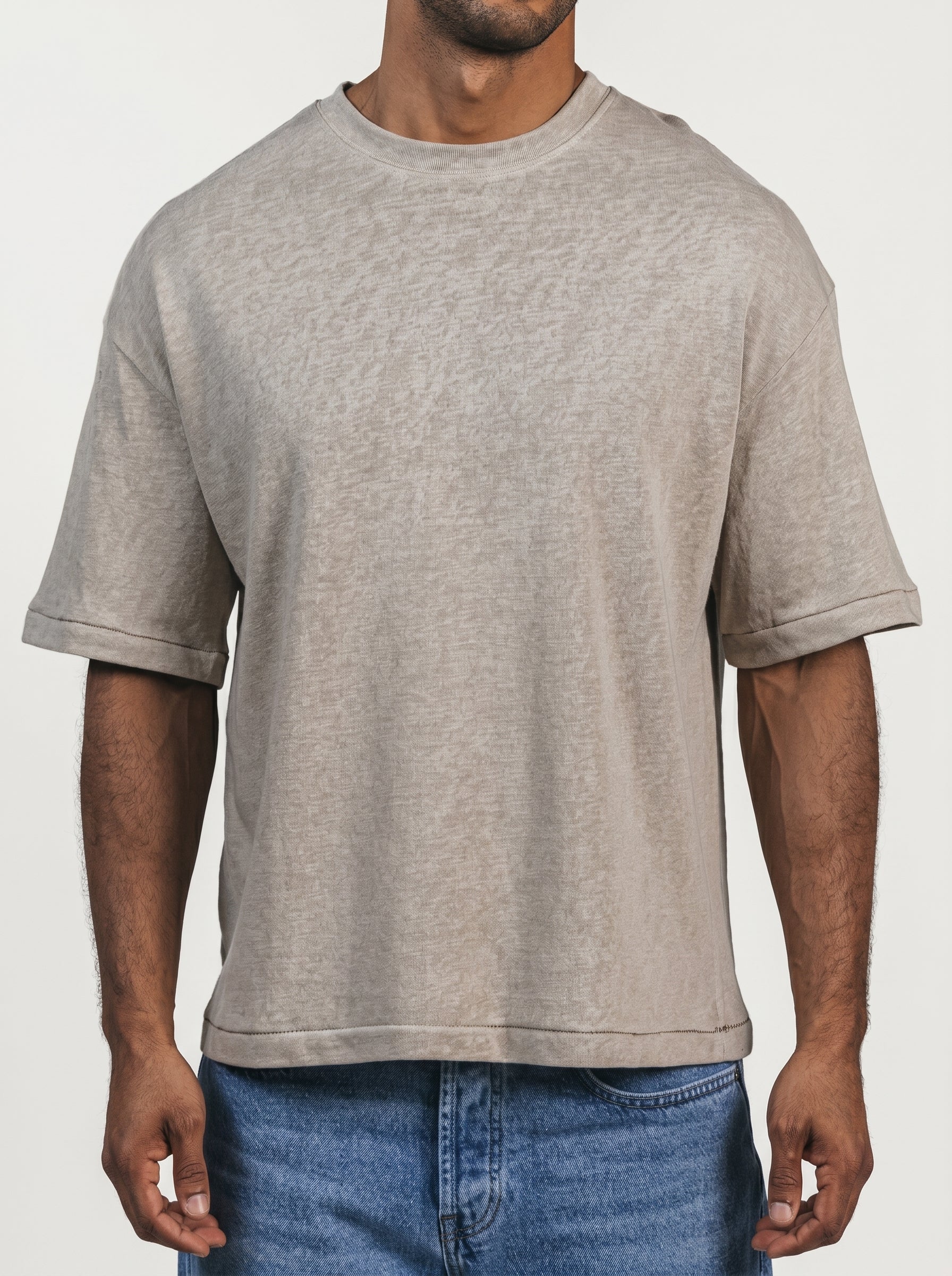 Boxy Fit Oversized Knitwear T-Shirt in Beige