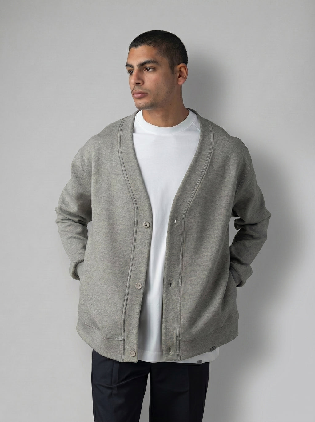 Cardigan with Buttons in Light Grey