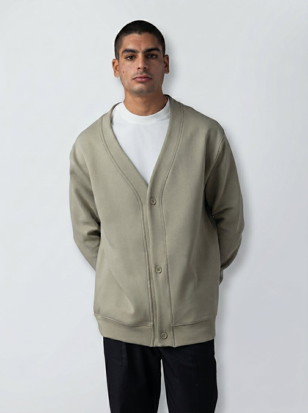Cardigan with Buttons in Olive