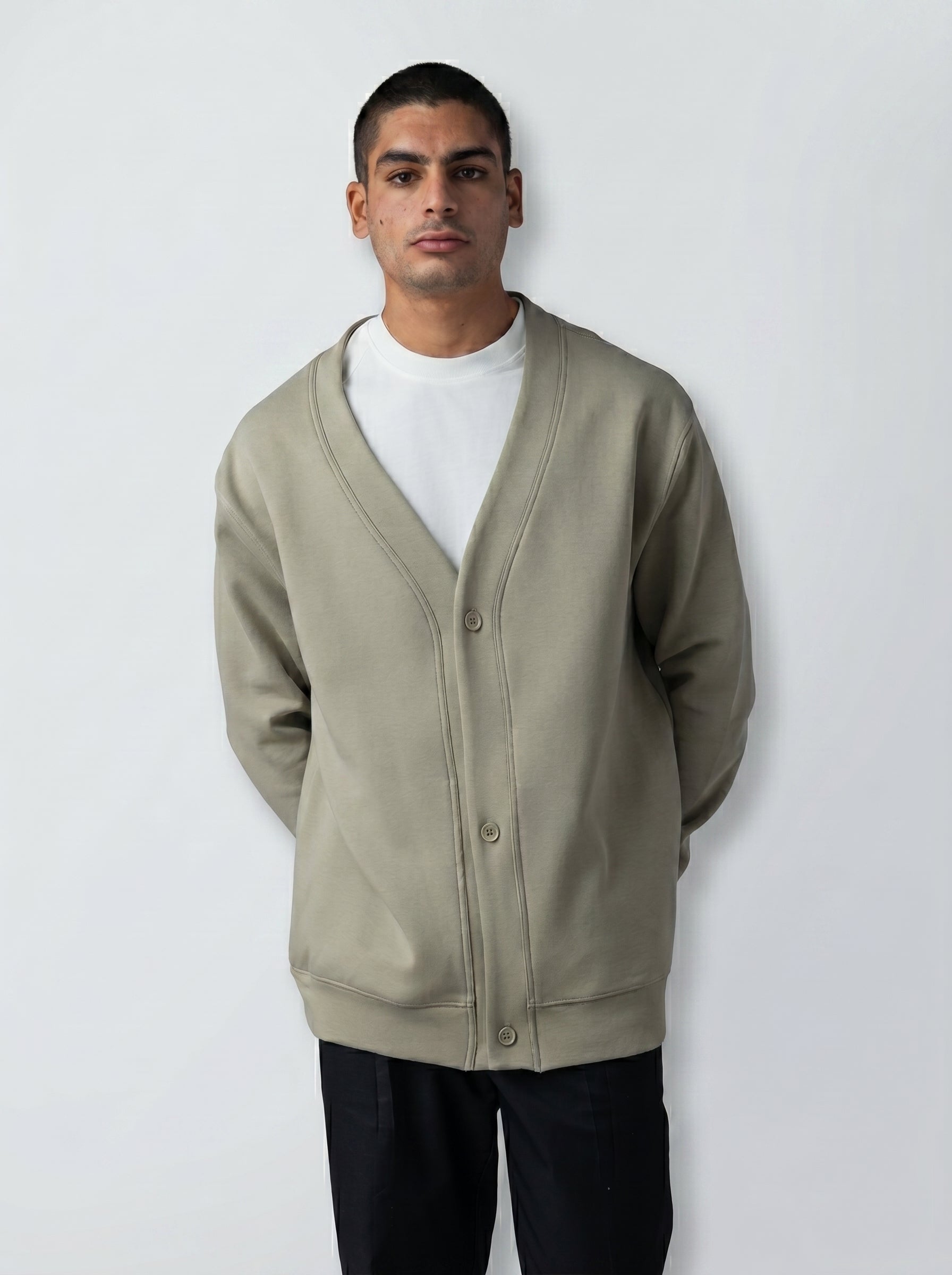 Cardigan with Buttons in Olive