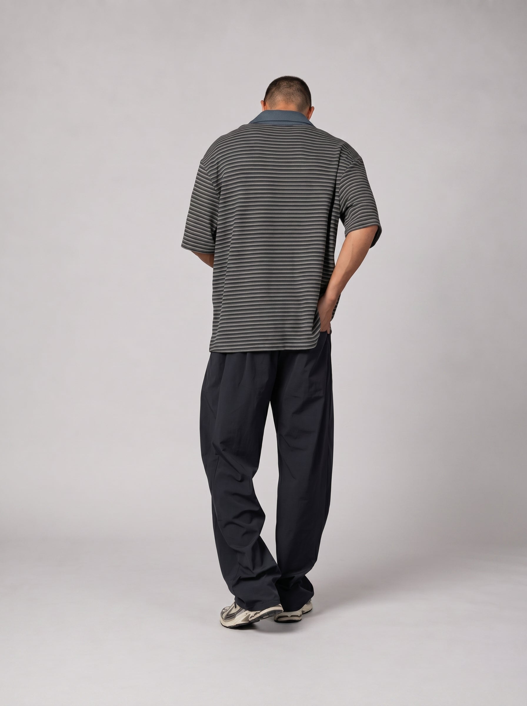 Contrast Collar knit Polo in Grey