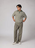 Contrast Collar knit Polo in Light Olive